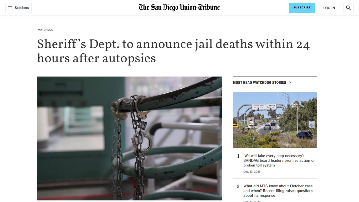 Sheriff's Dept. to announce jail deaths within 24 hours after autopsies