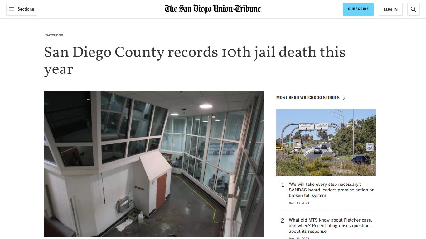 San Diego County records 10th jail death this year
